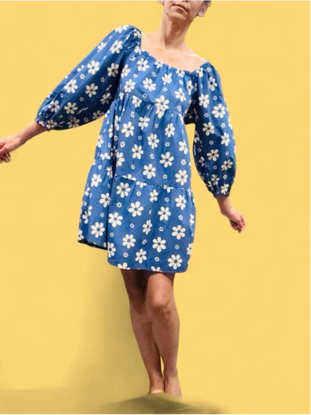 Billabong Love Crush Blue Floral Babydoll Mini Dress M 10 NWT Puff Sleeve